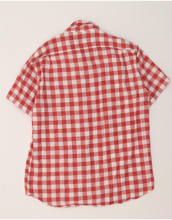 J. CREW Camisa masculina slim de manga curta grande de algodão xadrez vermelho