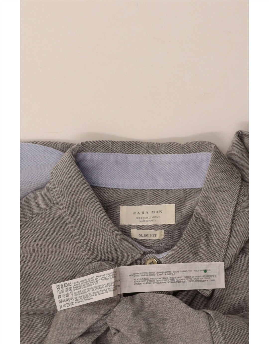 Camisa masculina ZARA Slim Fit grande algodão cinza