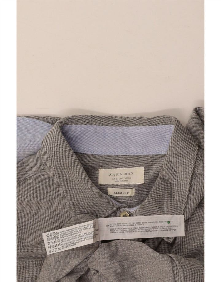 Camisa masculina ZARA Slim Fit grande algodão cinza