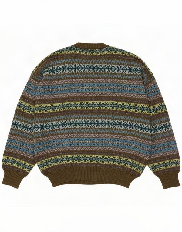 Jockey Mens Crew Neck Jumper Sweater 2XL Khaki Fair Isle Virgin Wool