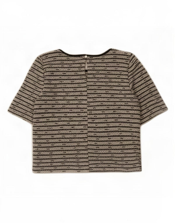 Blusa feminina Oasis grande tamanho UK 10 algodão listrado preto pequeno