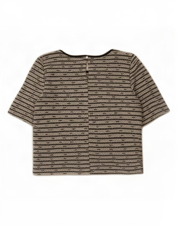 Blusa feminina Oasis grande tamanho UK 10 algodão listrado preto pequeno