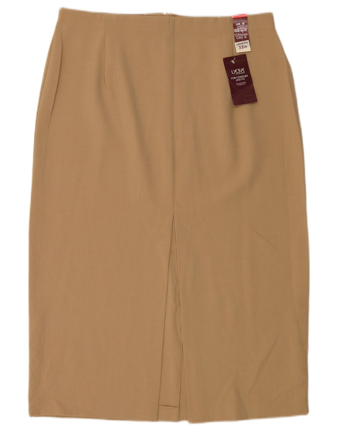 Saia lápis feminina Marks & Spencer Reino Unido 18 XL W34 poliéster bege