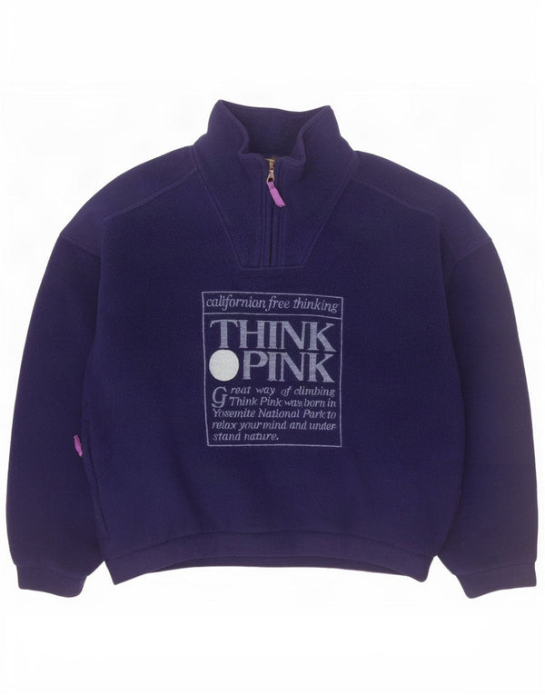 Suéter de lã feminino Think Pink com gola e zíper gráfico UK 20 2XL azul marinho