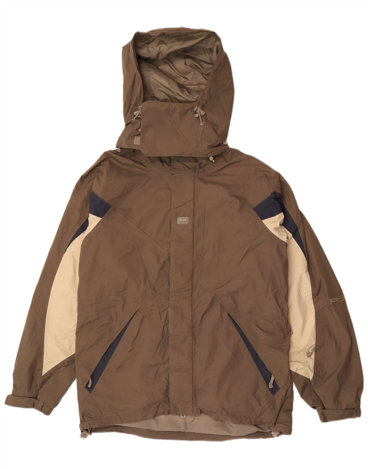 Jaqueta de chuva masculina Helly Hansen com capuz UK 38 Medium Brown Colourblock Nylon