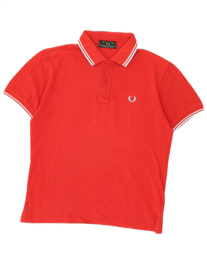 Camisa polo masculina Fred Perry pequena listrada vermelha de algodão