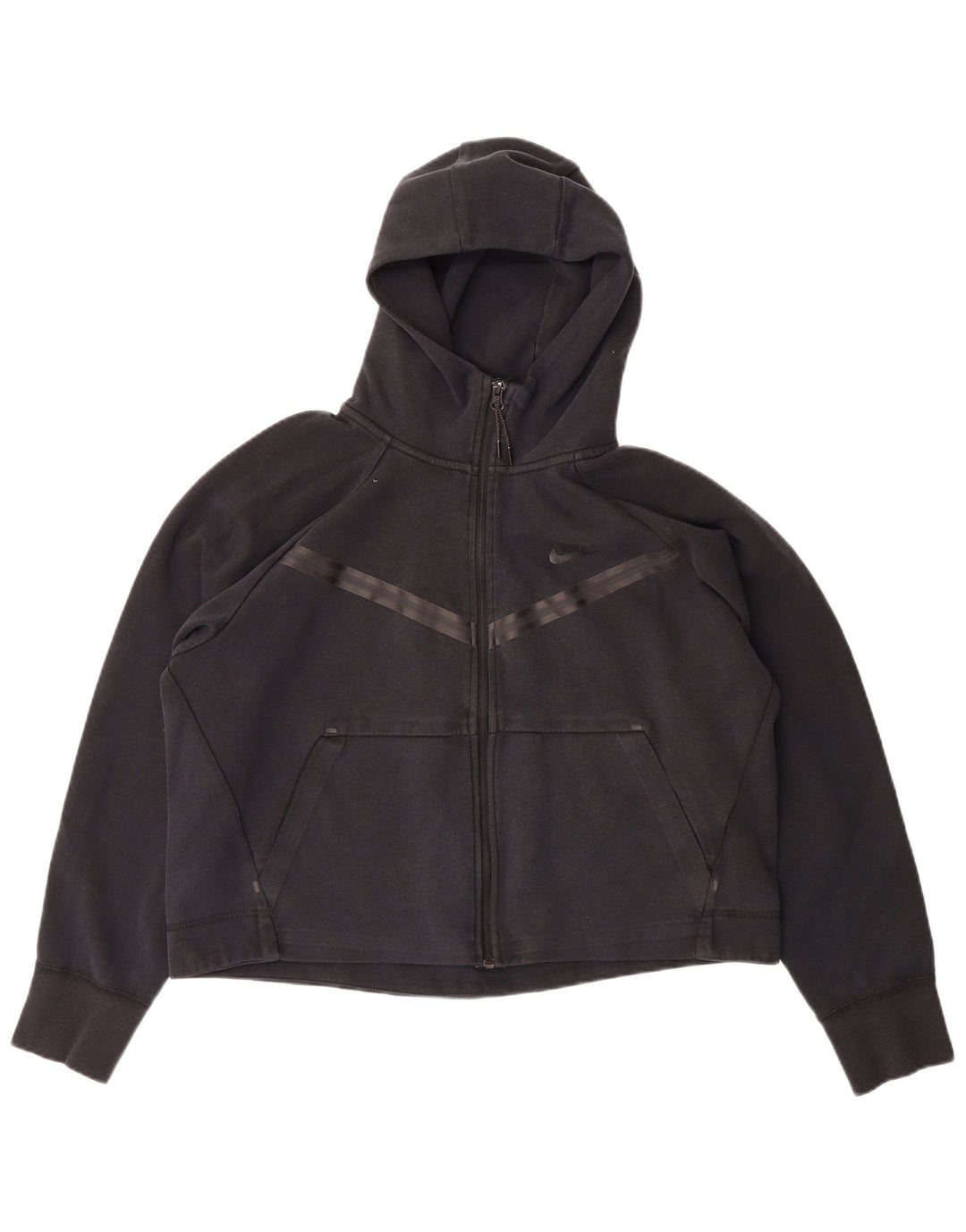 Suéter feminino Nike Crop Zip com capuz UK 16 grande algodão preto