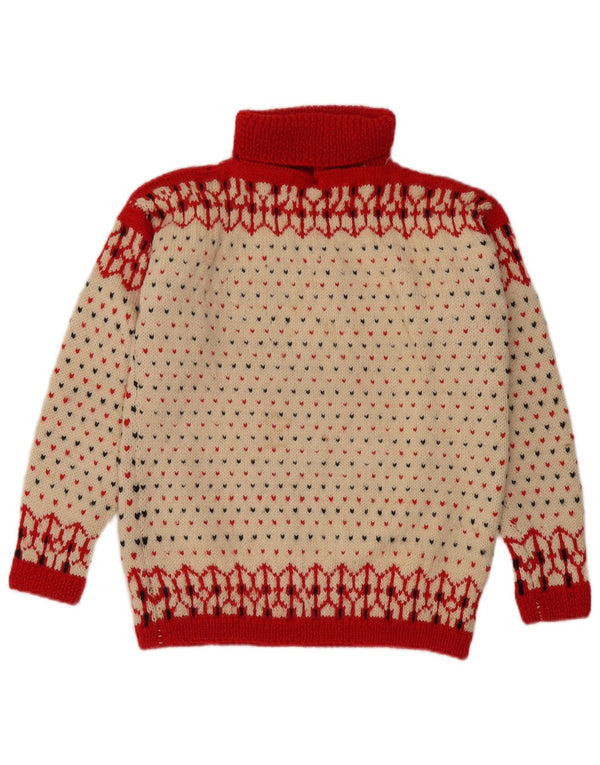 Suéter feminino vintage com gola redonda UK 14 Médio Off White Fair Isle