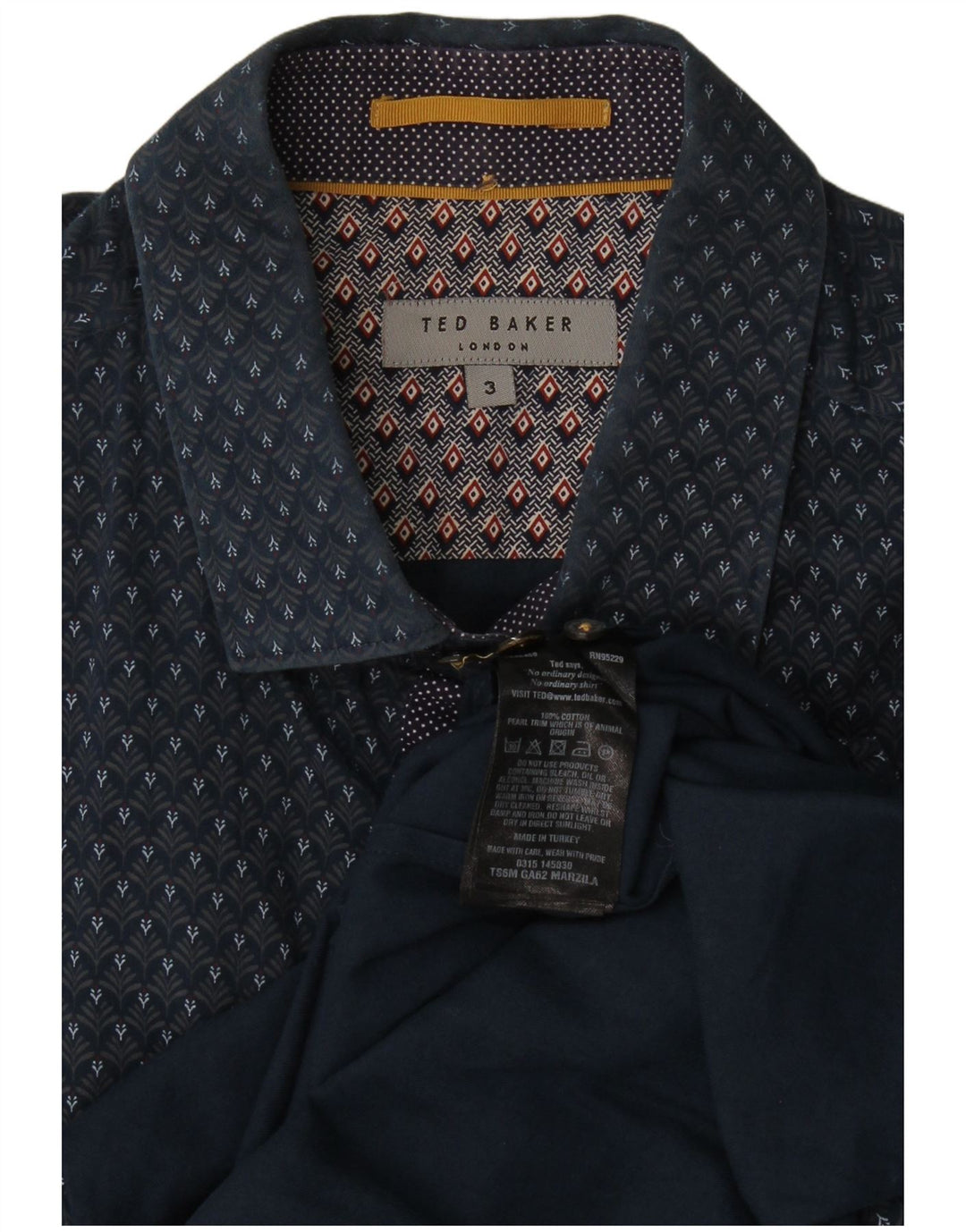 Camisa masculina Ted Baker tamanho 3 médio azul marinho floral algodão