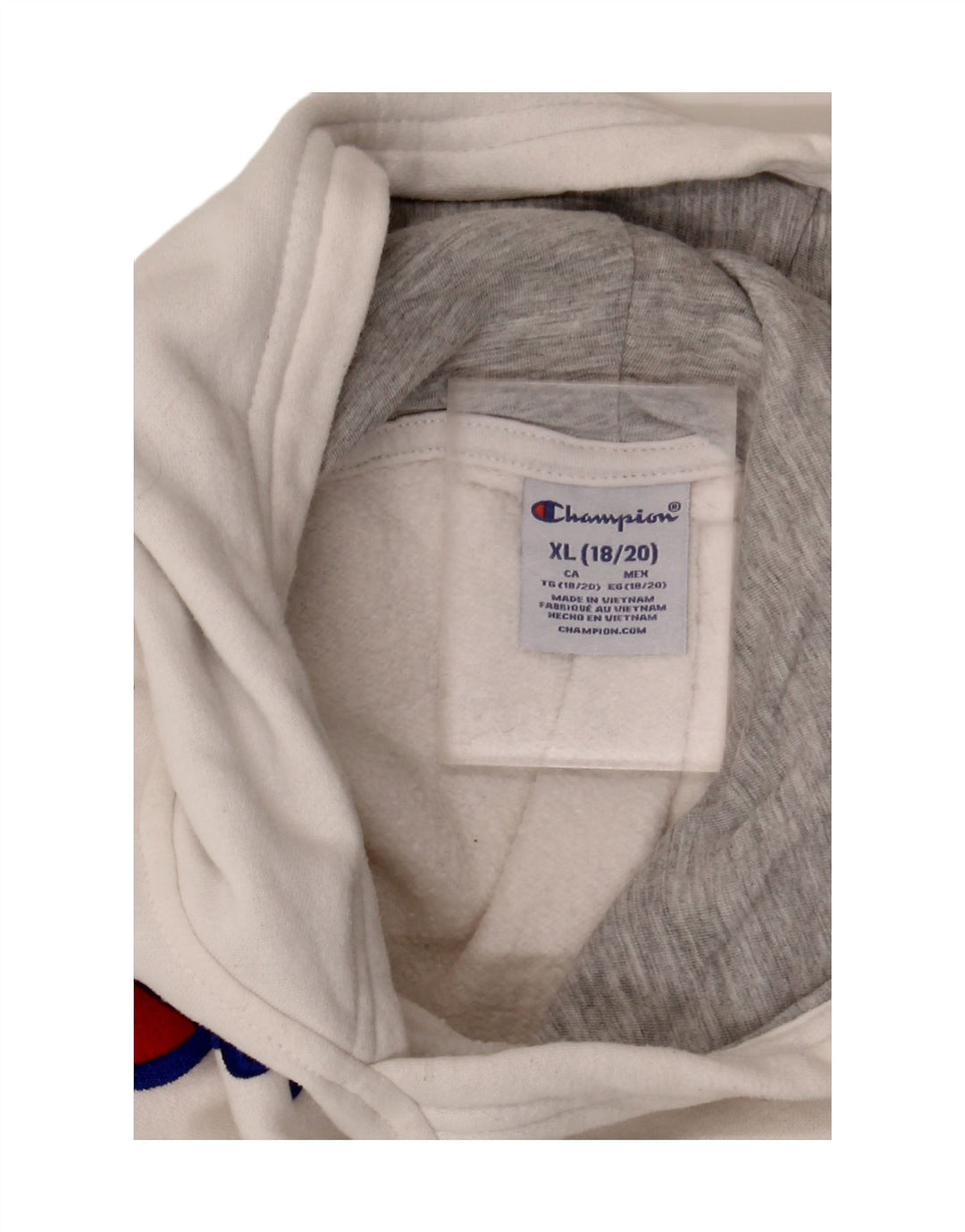 CHAMPION Womens Graphic Hoodie Jumper UK 18/20 XL White Cotton Vintage Champion and Second-Hand Champion from Messina Hembry 