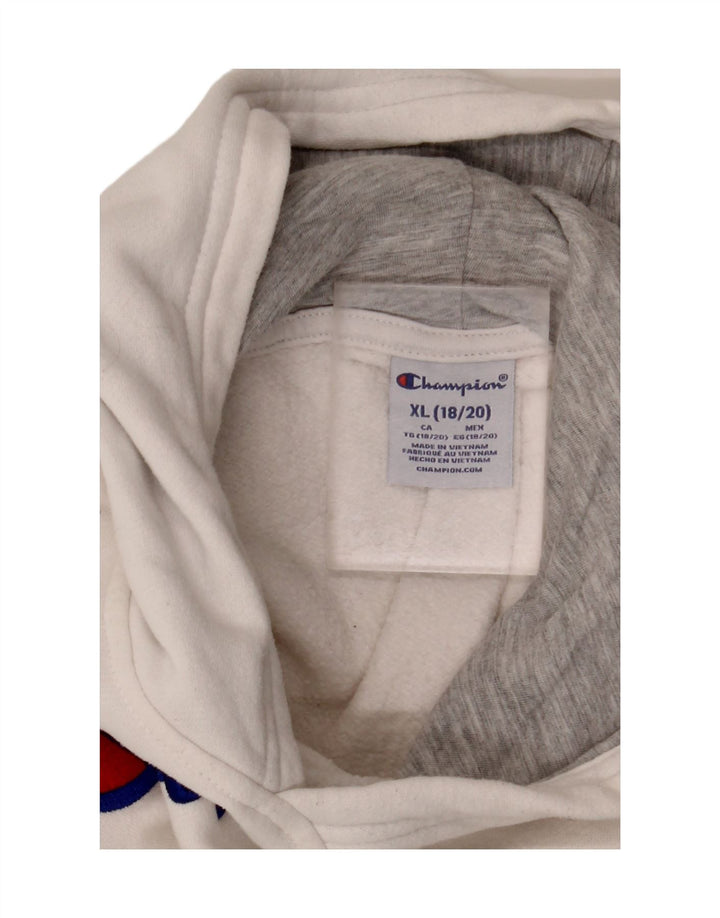 CHAMPION Womens Graphic Hoodie Jumper UK 18/20 XL White Cotton Vintage Champion and Second-Hand Champion from Messina Hembry 