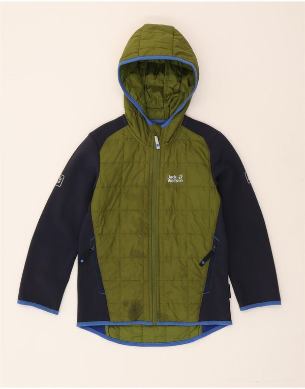 Jaqueta acolchoada com capuz para meninos Jack Wolfskin 7-8 anos verde colorblock