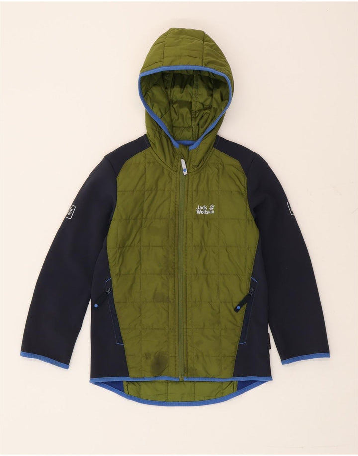 Jaqueta acolchoada com capuz para meninos Jack Wolfskin 7-8 anos verde colorblock