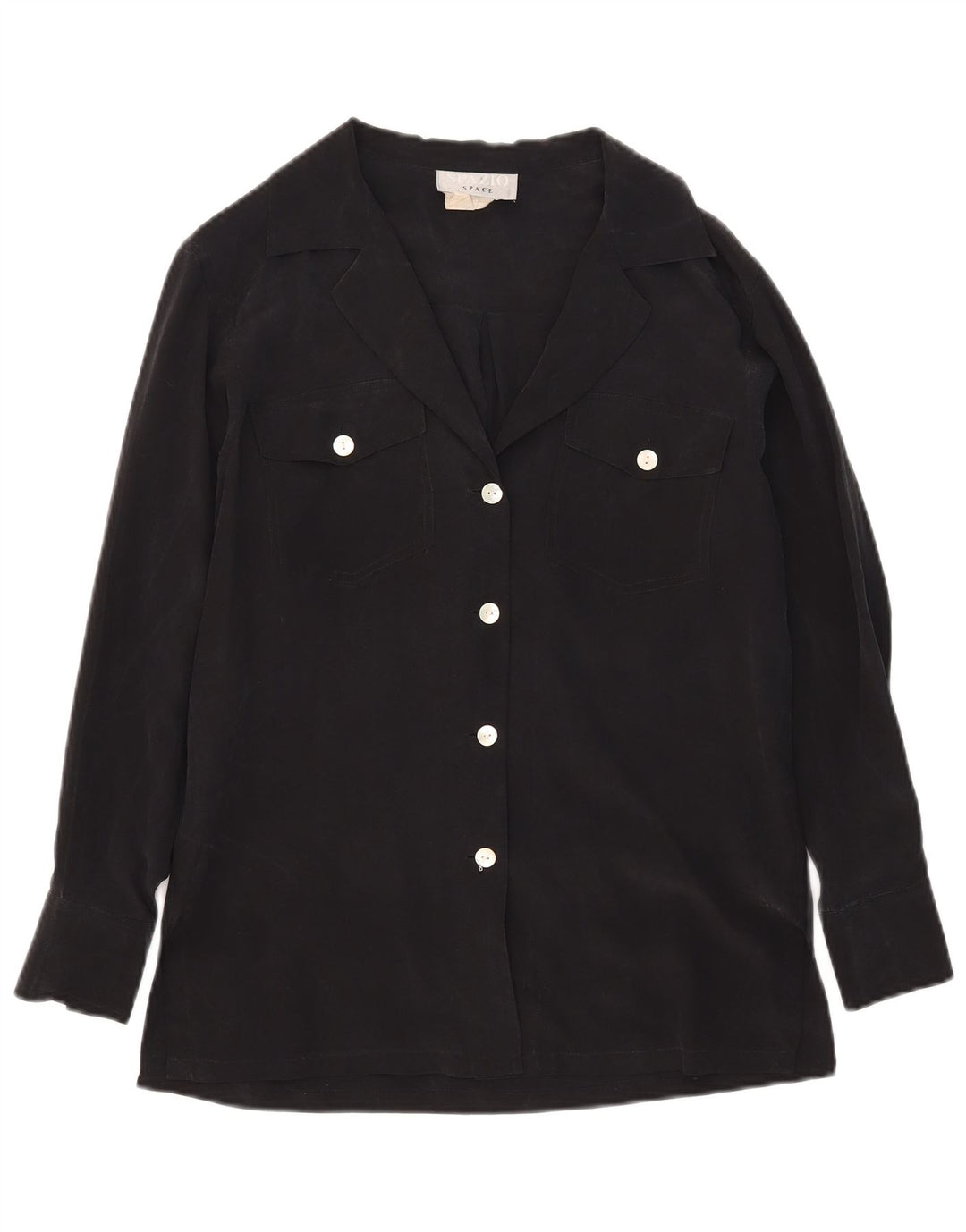 Blusa feminina Spazio de grandes dimensões Reino Unido 10 pequena seda preta