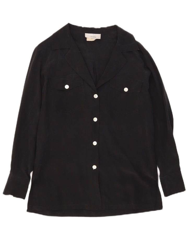 Blusa feminina Spazio de grandes dimensões Reino Unido 10 pequena seda preta