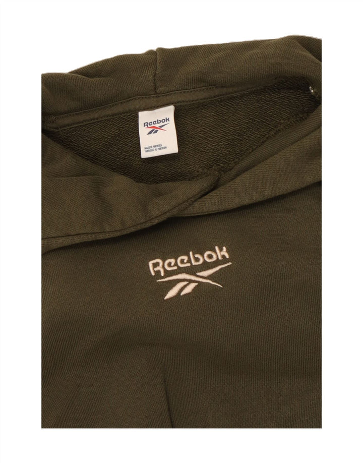 REEBOK Womens Crop Hoodie Jumper UK 4/6 XS Khaki Cotton Vintage Reebok and Second-Hand Reebok from Messina Hembry 