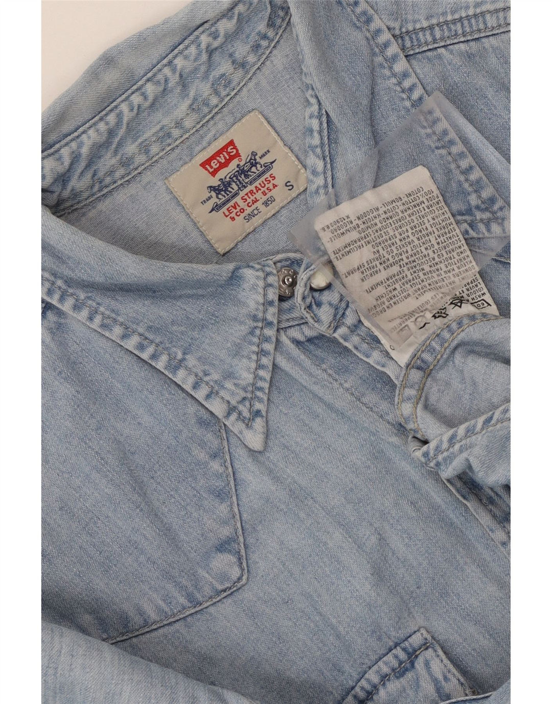 Camisa jeans masculina Levi's pequena azul algodão
