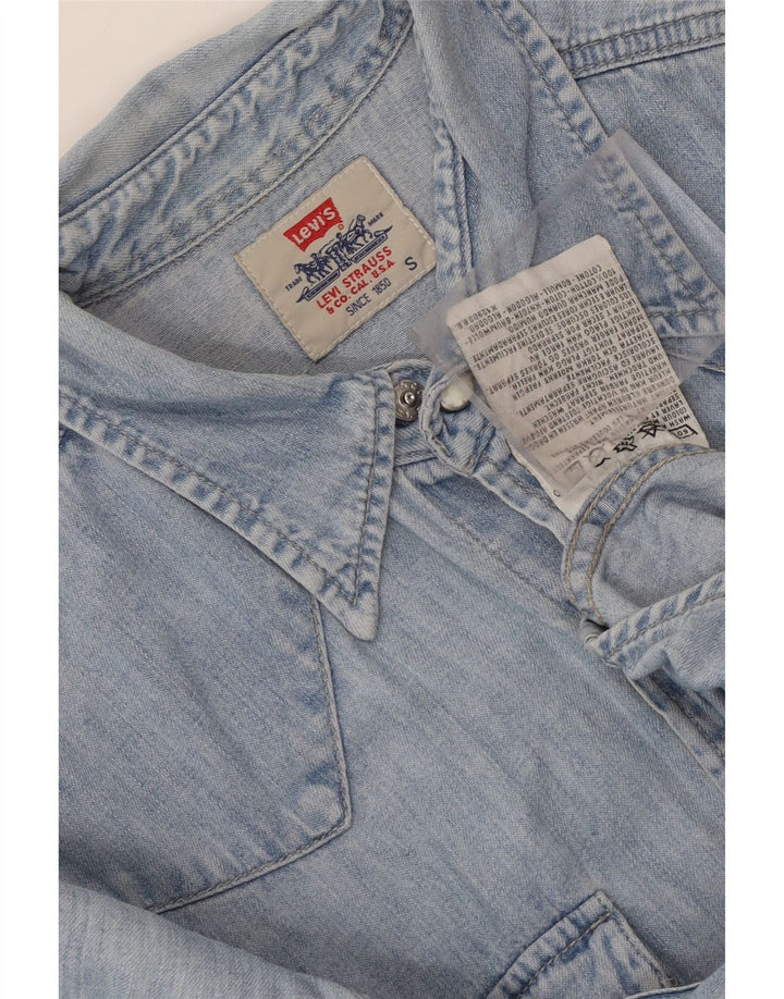 Camisa jeans masculina Levi's pequena azul algodão