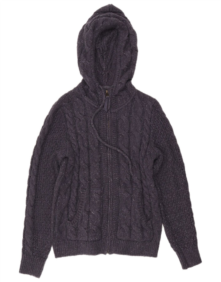 Suéter cardigã feminino com capuz Fat Face Reino Unido 12 médio azul marinho salpicado