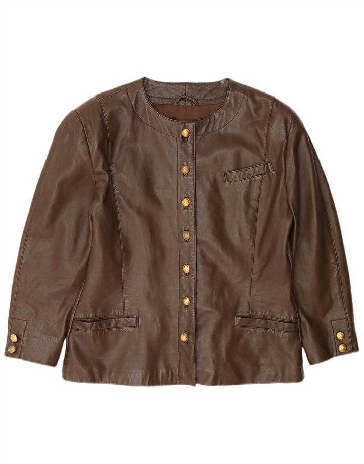 Jaqueta Blazer Feminina de Couro Alba Moda Reino Unido 14 Marrom Médio