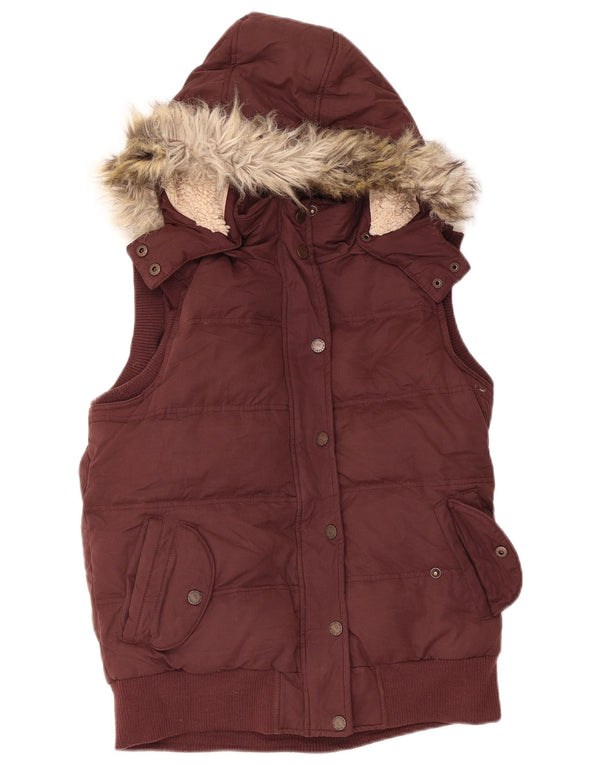 Gilet acolchoado com capuz feminino gordo UK 12 poliéster médio Borgonha