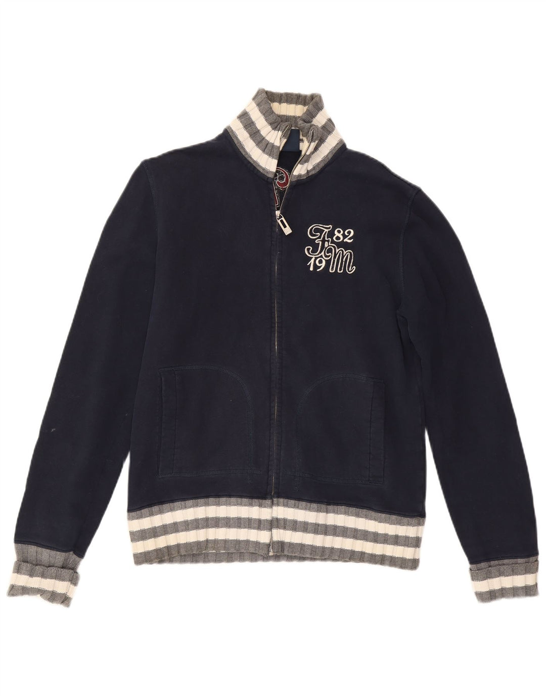 Fred Mello Suéter cardigã masculino gráfico médio azul marinho colorblock