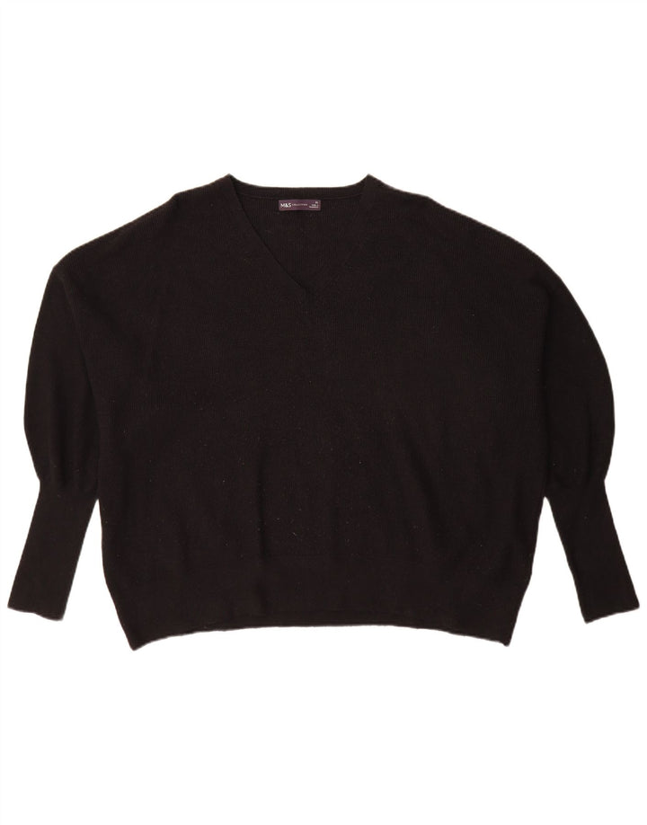 Suéter feminino Marks & Spencer grande com decote em V Reino Unido 18 XL preto