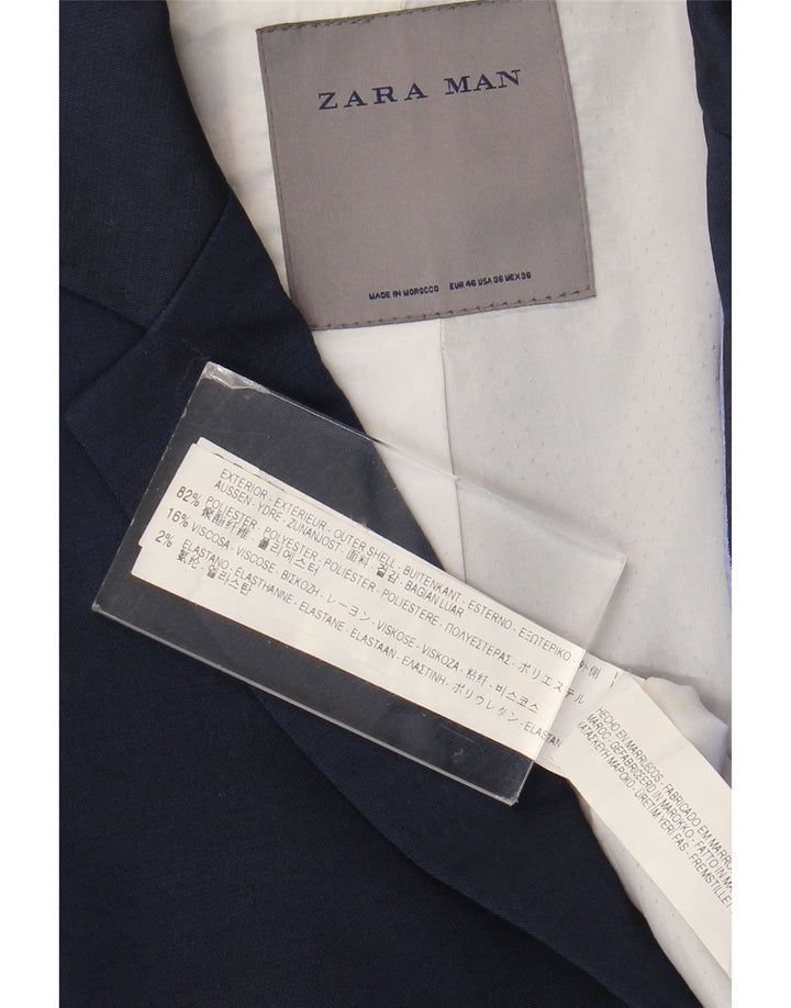 Jaqueta blazer masculina Zara com 2 botões UE 46 pequena azul marinho poliéster
