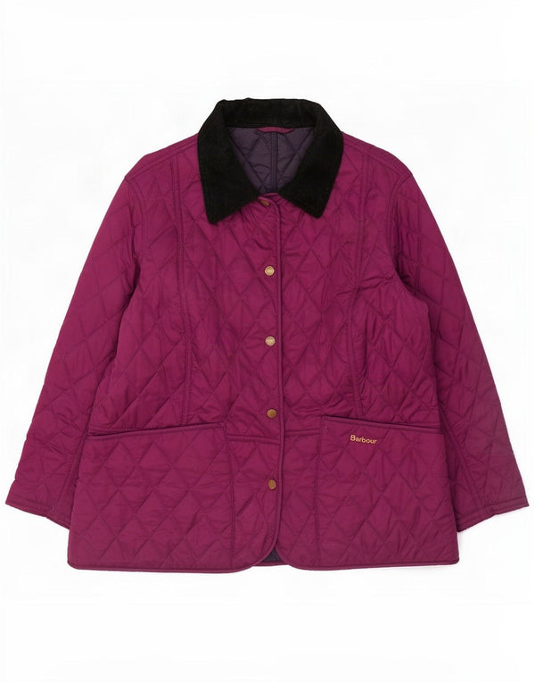 Jaqueta acolchoada feminina Barbour UK 16 grande roxo colorblock poliamida