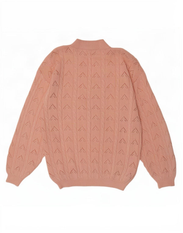 Suéter feminino vintage com decote em V Reino Unido 14 grande rosa