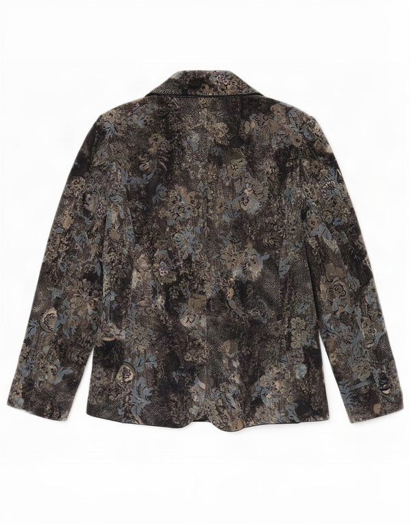 Jaqueta blazer vintage feminina com 2 botões Reino Unido 16 grande algodão floral azul marinho
