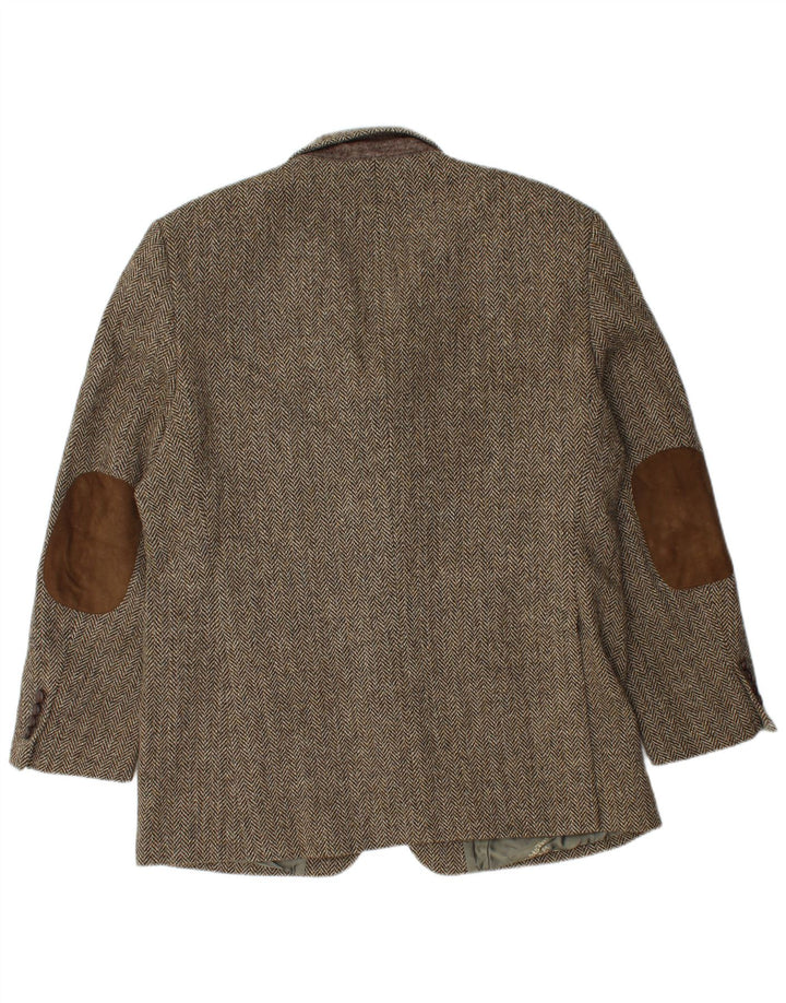 Jaqueta blazer masculina de 3 botões Harris Tweed Reino Unido 40 grande espinha de peixe marrom