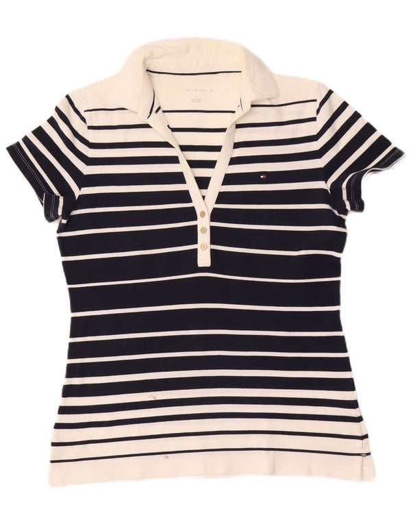 Camisa polo feminina Tommy Hilfiger UK 14 médio azul marinho listrado