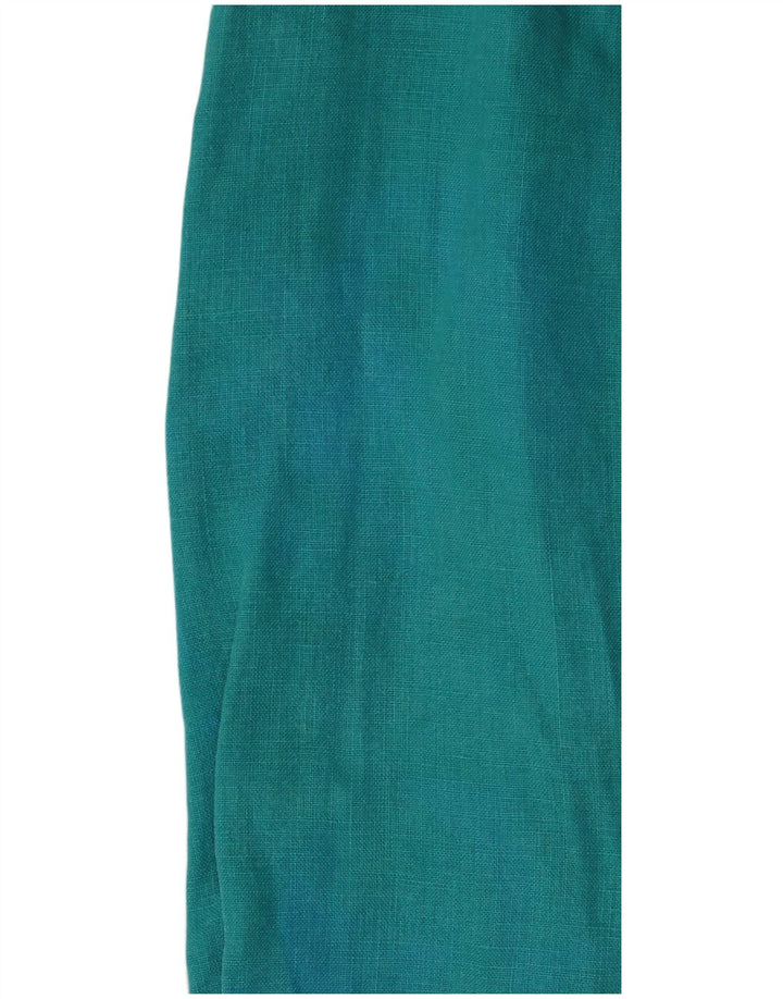 Blusa feminina de manga comprida RALPH LAUREN UK 14 linho turquesa médio