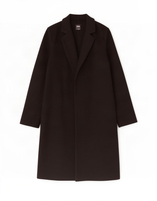 Sobretudo aberto feminino Zara UK 10 pequeno poliéster preto