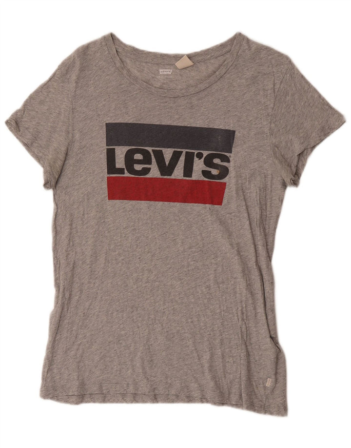 Camiseta feminina gráfica Levi's UK 12 algodão manchado cinza médio
