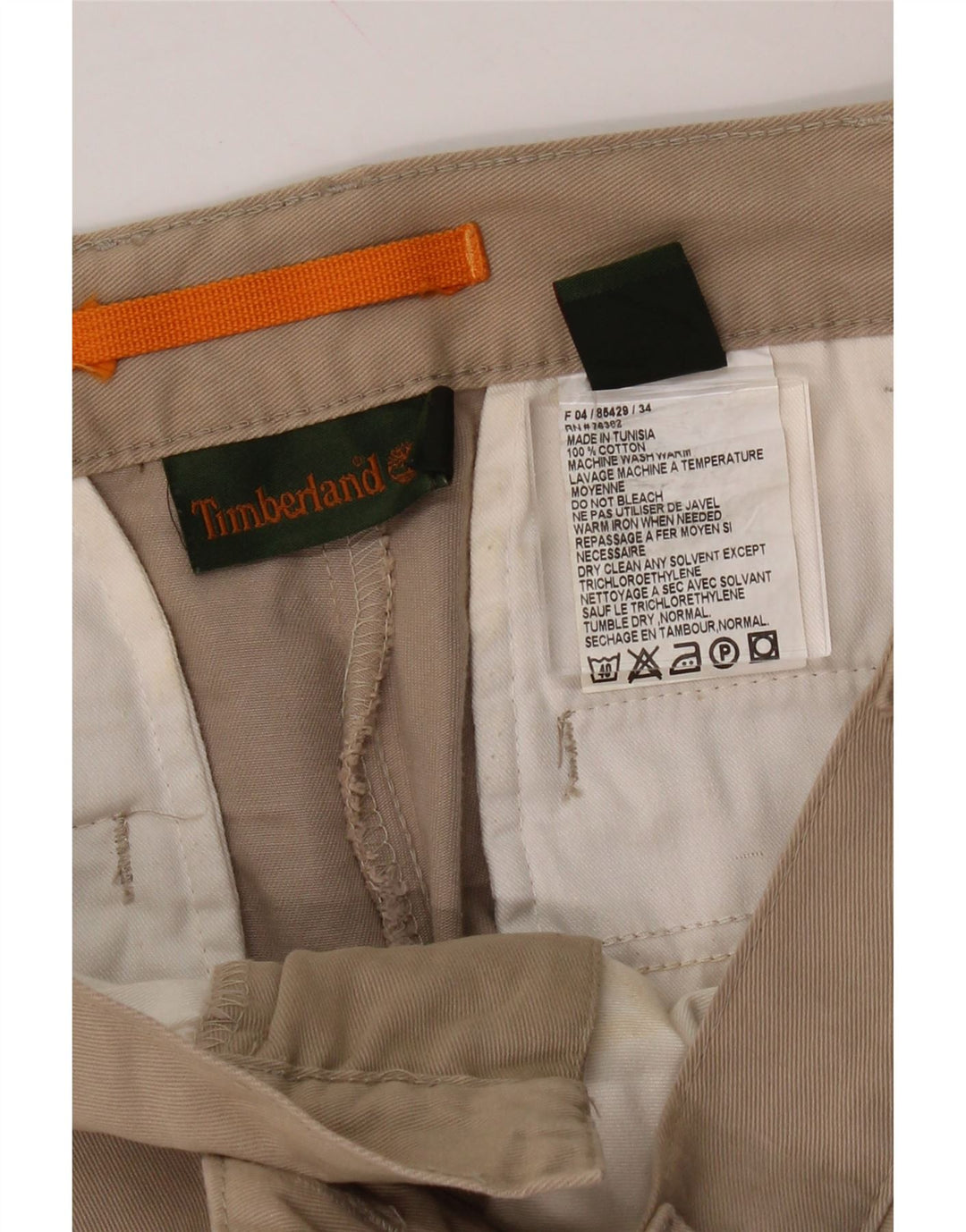 TIMBERLAND Mens Straight Chino Trousers W34 L29 Beige Cotton Vintage Timberland and Second-Hand Timberland from Messina Hembry 