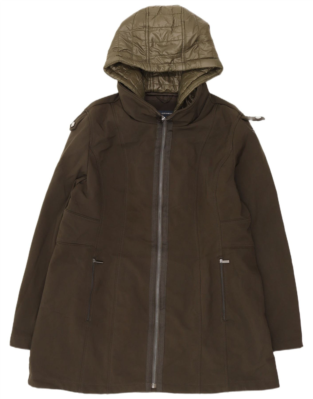 Sobretudo militar encapuçado das mulheres da conexão francesa Reino Unido 18 XL Khaki Poliéster