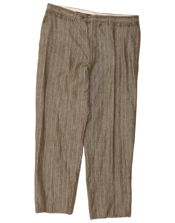 Calça chino reta masculina Canali W38 L30 listrada marrom