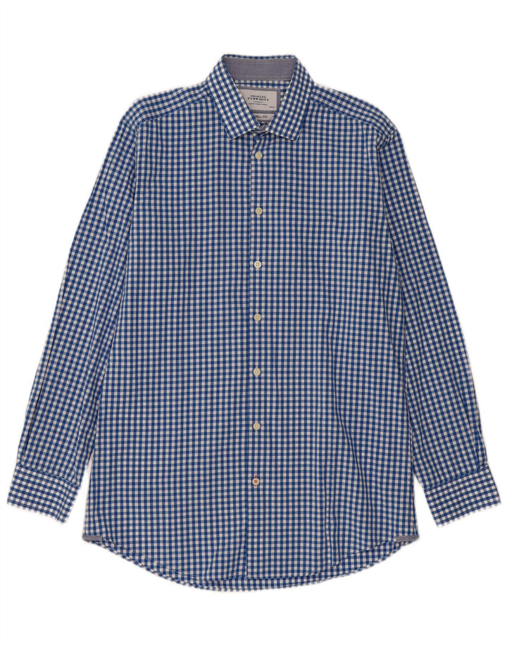 Camisa masculina Charles Tyrwhitt extra slim fit tamanho 41/16 grande azul guingão