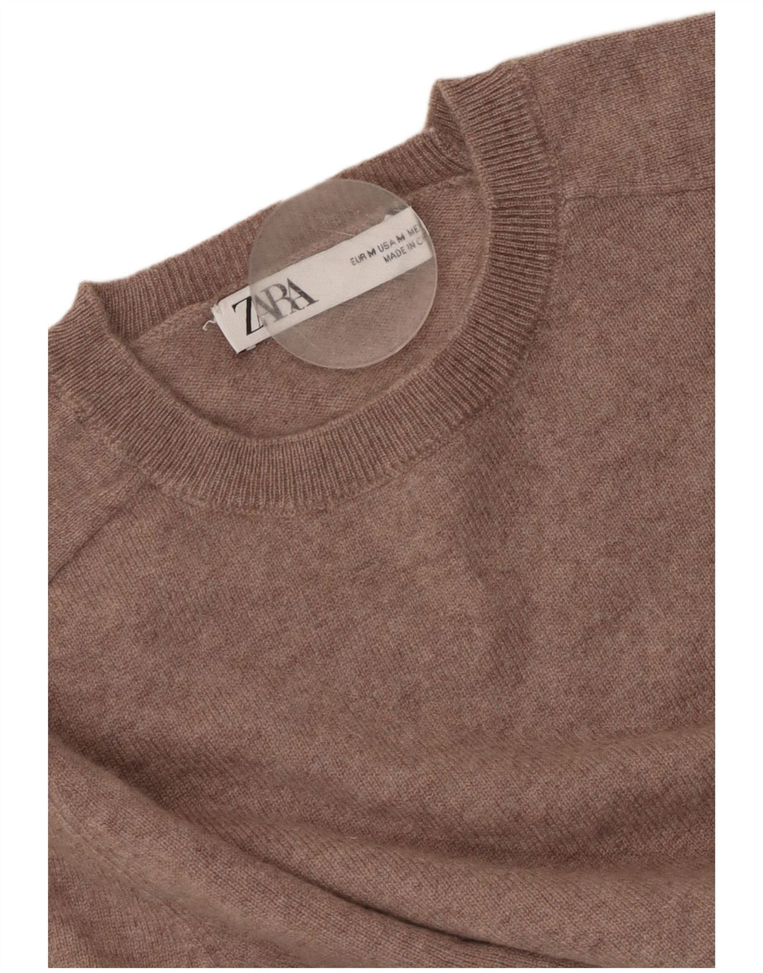 Suéter feminino ZARA com gola redonda, Reino Unido 12, marrom médio