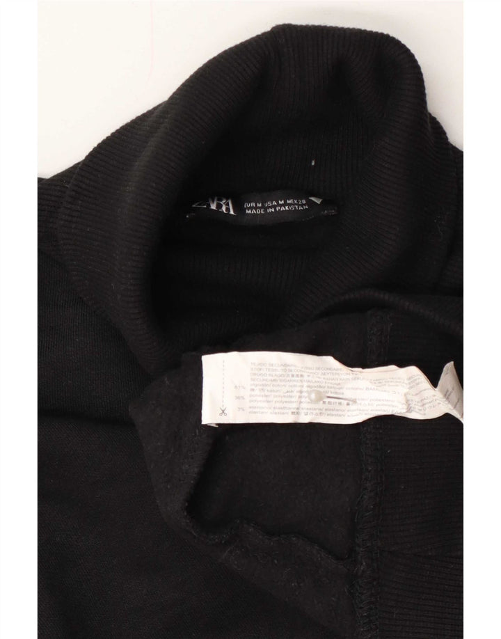 Suéter feminino Zara com gola redonda e algodão preto médio UK 14