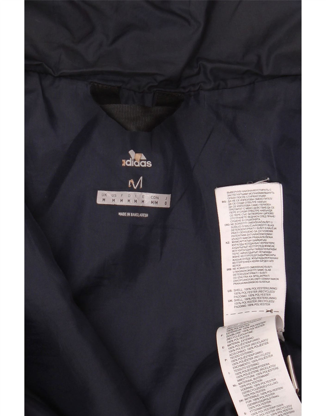 Jaqueta acolchoada masculina Adidas UK 38 poliéster azul marinho médio