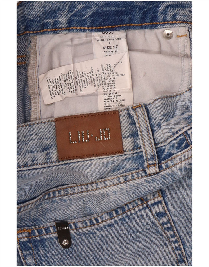 Liu Jo Jeans feminino cortado desgastado W27 L27 algodão azul