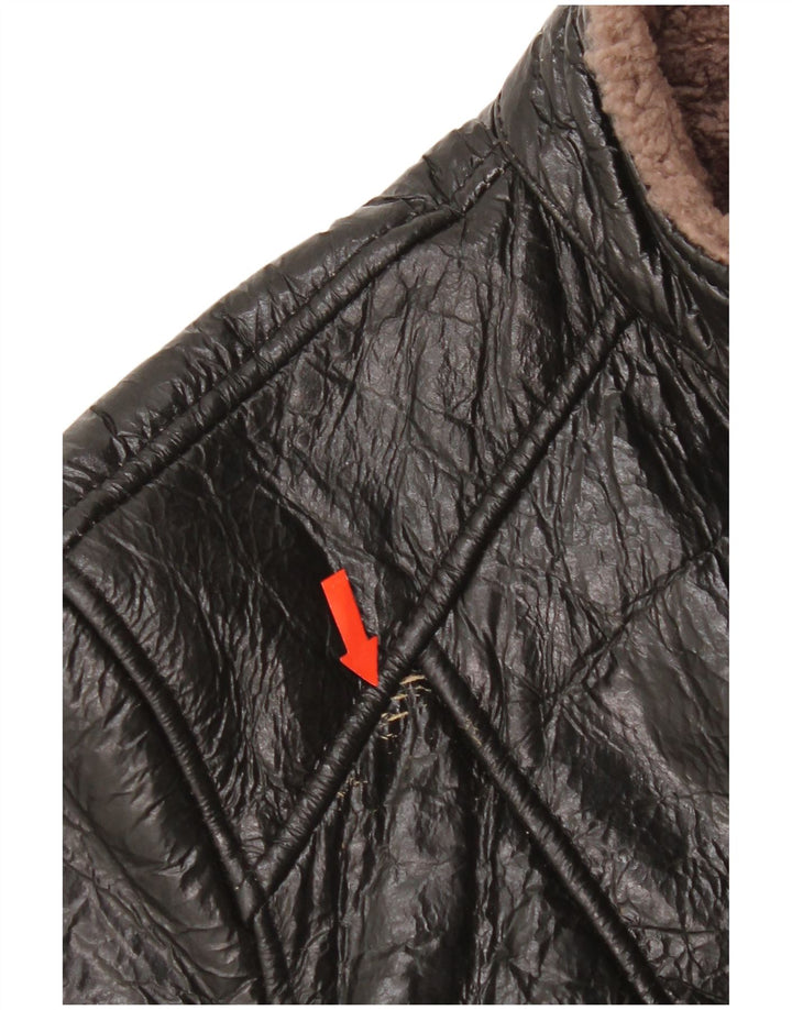 Jaqueta Shearling Feminina Vintage Reino Unido 14 Couro Preto Médio