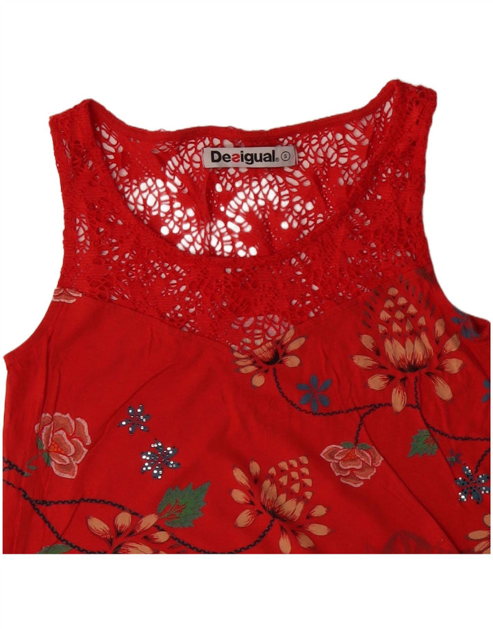 Blusa feminina sem mangas DESIGUAL UK 10 pequeno algodão floral vermelho