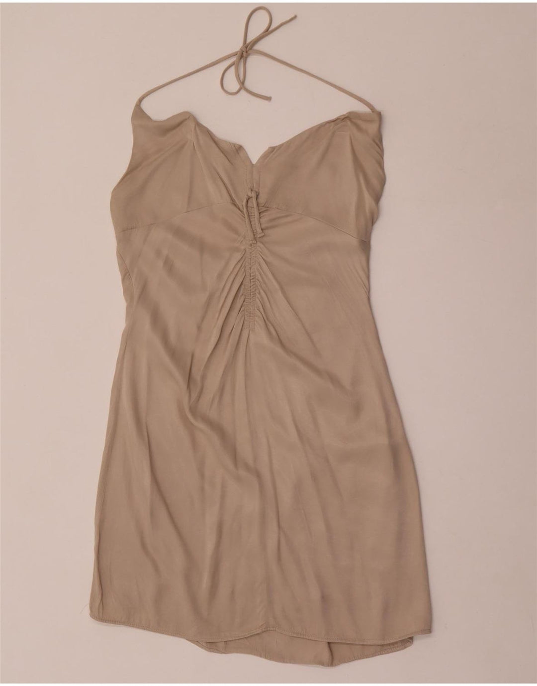 Vestido feminino Zara Halter UK 12 viscose bege médio