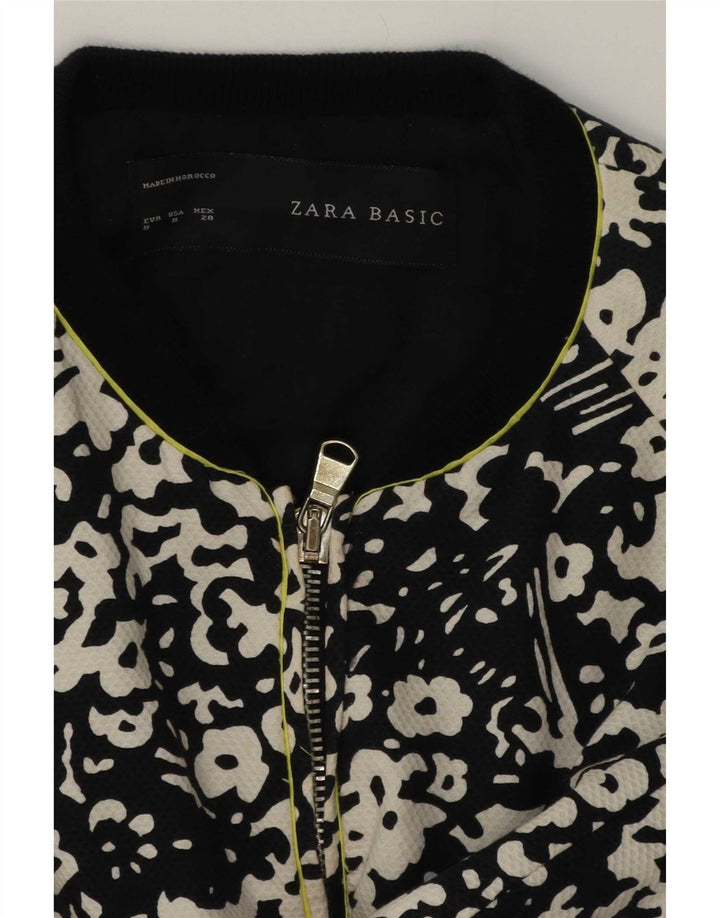 Jaqueta bomber feminina Zara com zíper completo Reino Unido 14 algodão floral preto médio