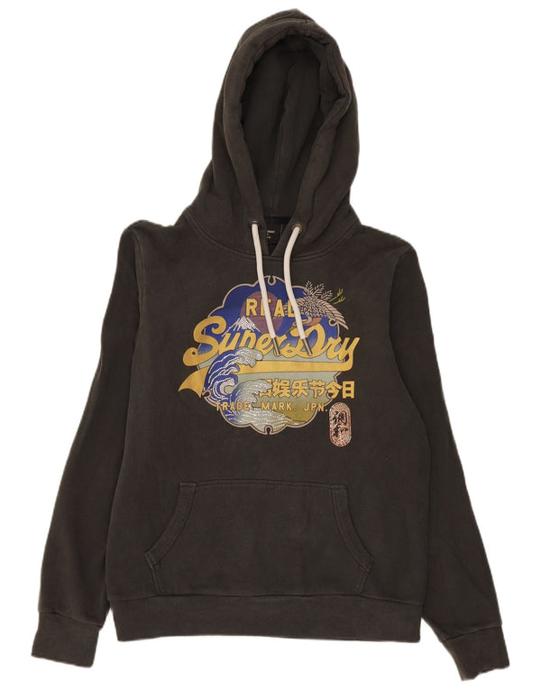 Superdry feminino gráfico moletom com capuz UK 16 grande algodão cinza