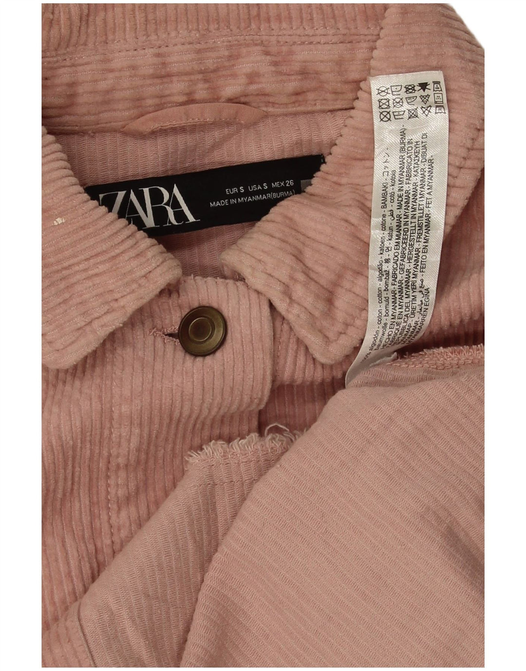 Camisa feminina de veludo cotelê Zara UK 10 pequena rosa